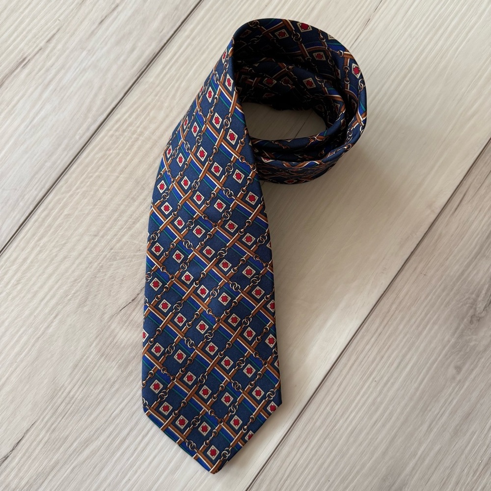 Vintage Brooks Brothers Navy and Red Geometric Tie - All Silk